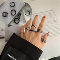 Black Hip-Hop Rings Set of 6 Alloy
