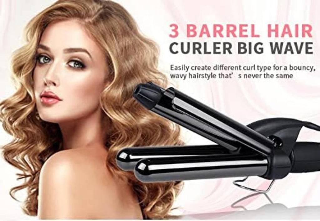 3-Barrel Thermal Hair Crimper Black Corded 25mm