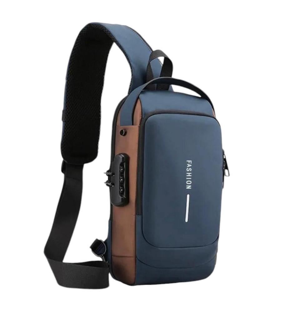 USB Charging Crossbody Bag Blue Black Brown Nylon 12"