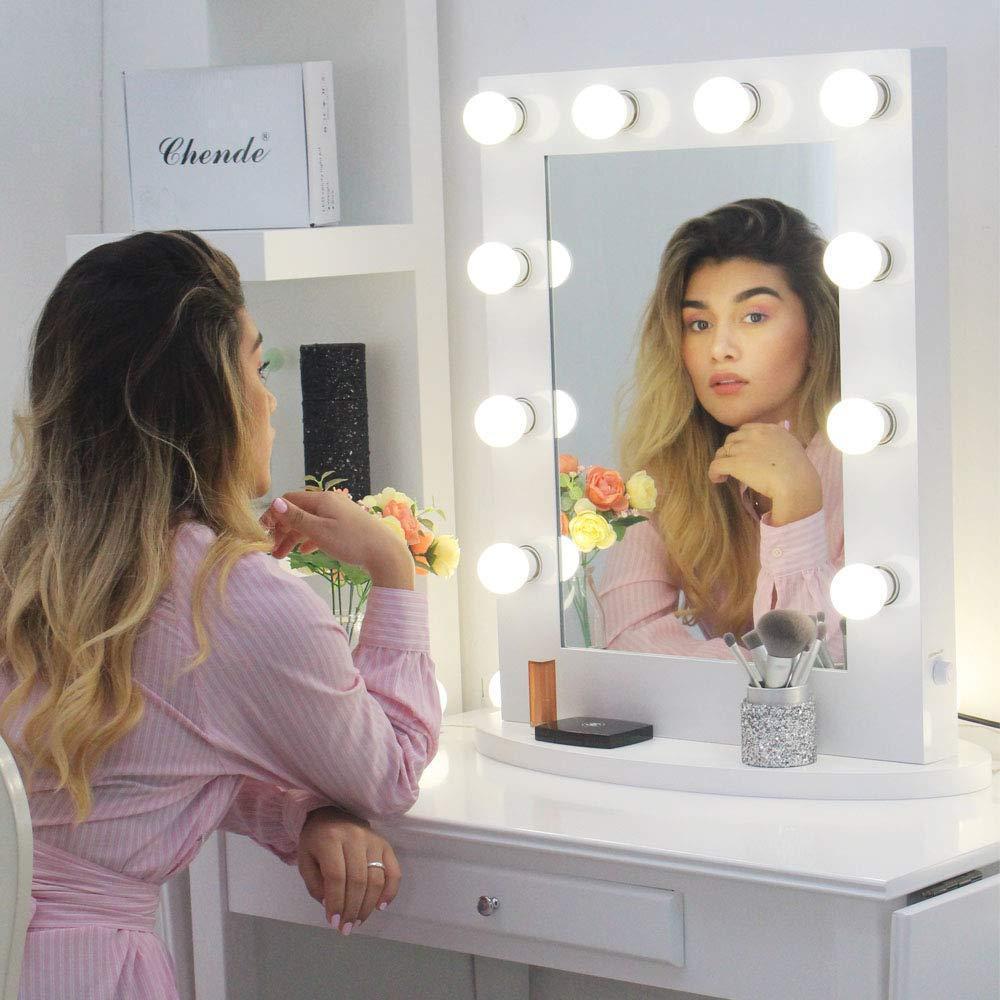 Premium Vanity Mirror with LED Lights White Gold ABS