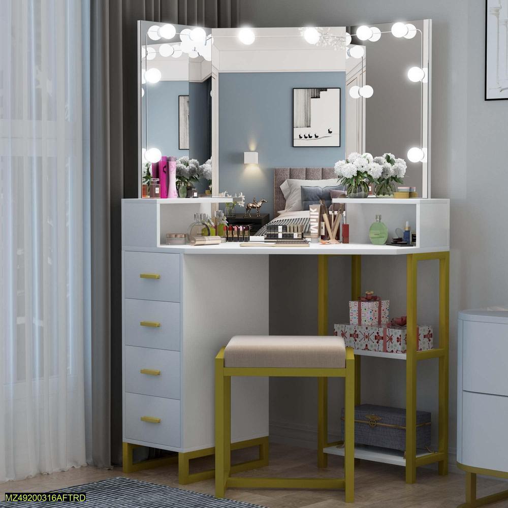 Premium Vanity Mirror with LED Lights White Gold ABS